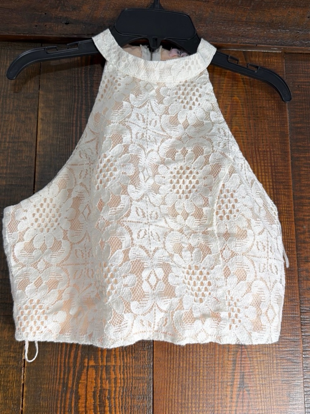 Women's Cream Lace Halter Crop Top